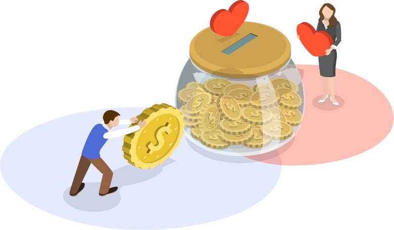 男人滾硬幣女人拿著愛心