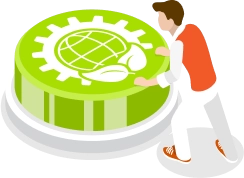 男人看著有標誌的桌子